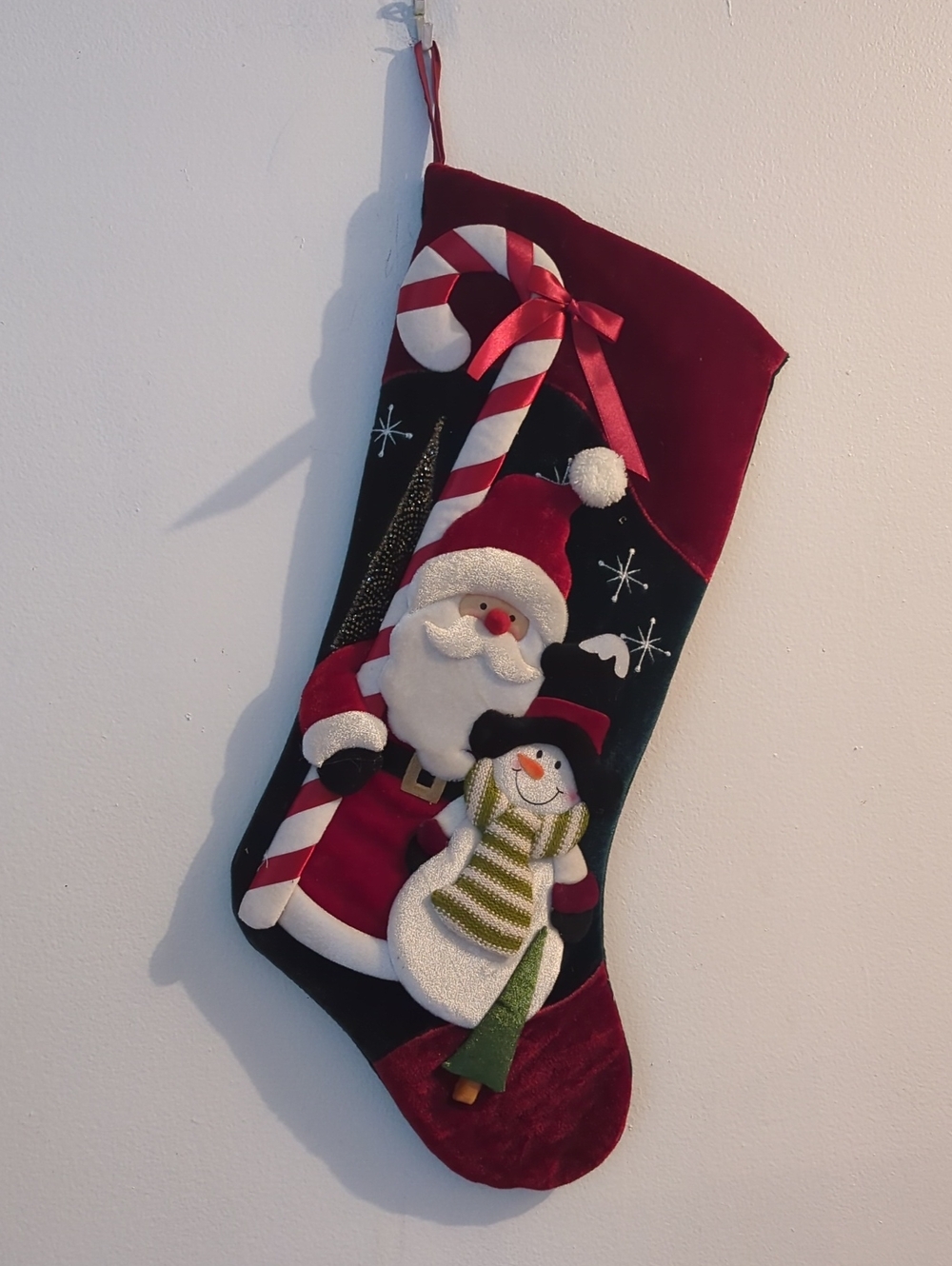 Red and Green Santa & Snowman Holiday Stocking -